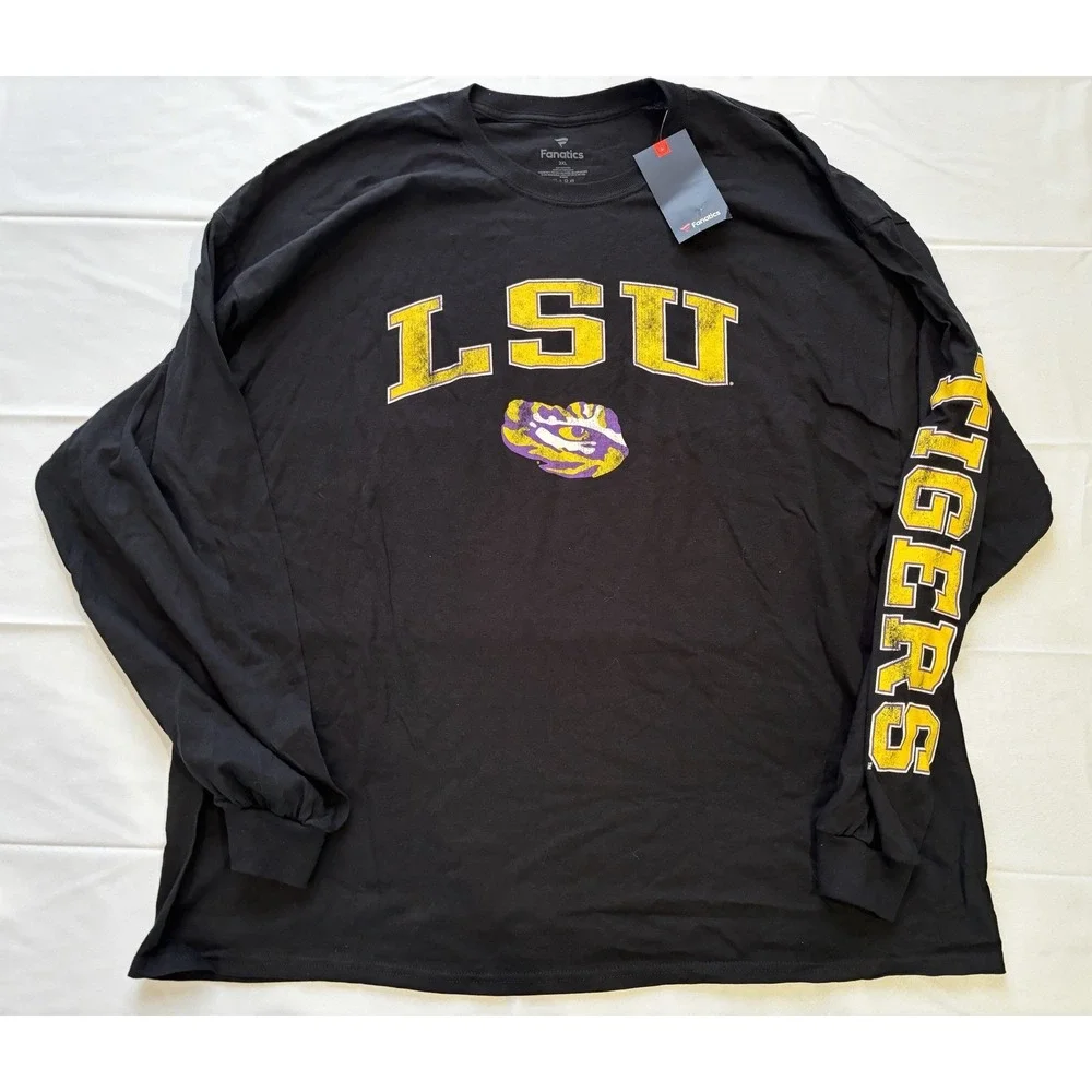 New! Men's Fanatics 3XL Black Long Sleeve‎ Shirt LSU Tigers With Logo